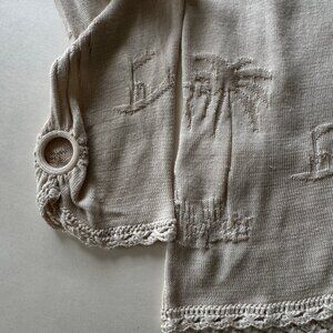 Tommy Bahama Womens Cardigan Sweater S Silky Brown Tan Crochet Trim Tropical